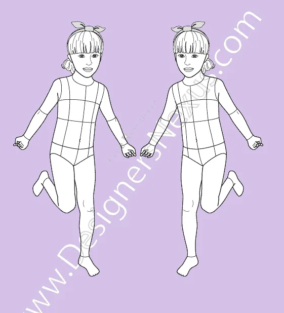 Girls' Fashion Croqui Template with apparel style lines (020)
