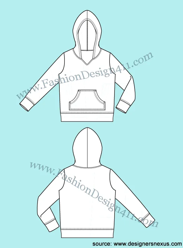020 Fashion Flat Sketch of a kids' sweatshirt hoodie