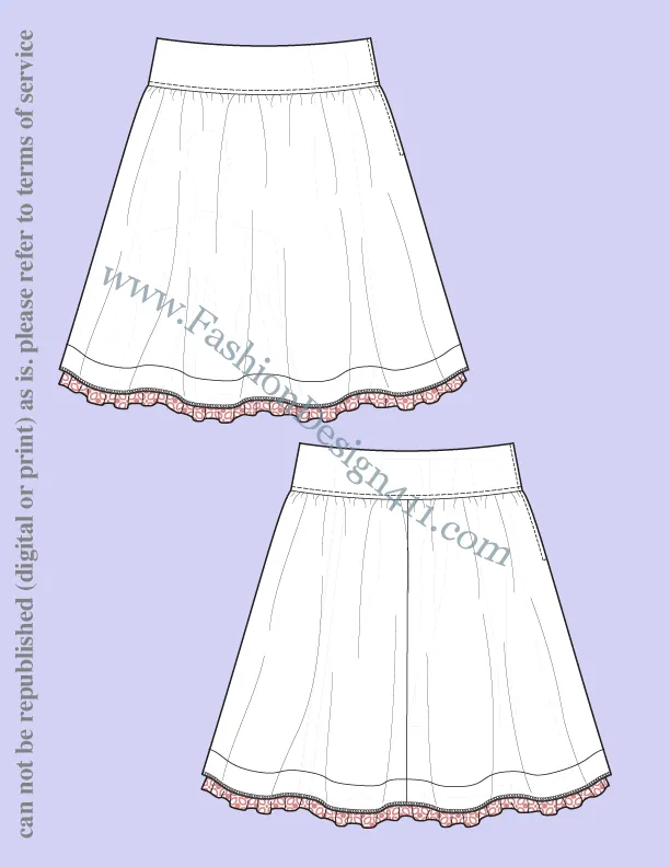 020 Fashion Flat Sketch of a women's full skirt with hem ruffle
