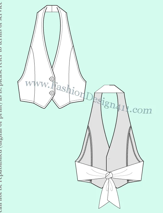 021 Fashion Flat Sketch of a women's tied at the back, halter vest.