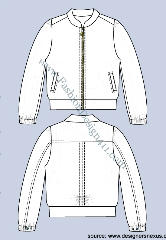 022 Fashion Flat Sketch of a women's windbreaker, zip-up jacket.