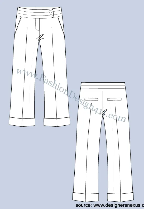 022 Fashion Flat Sketch of a women's cuffed, boot cut dress pants