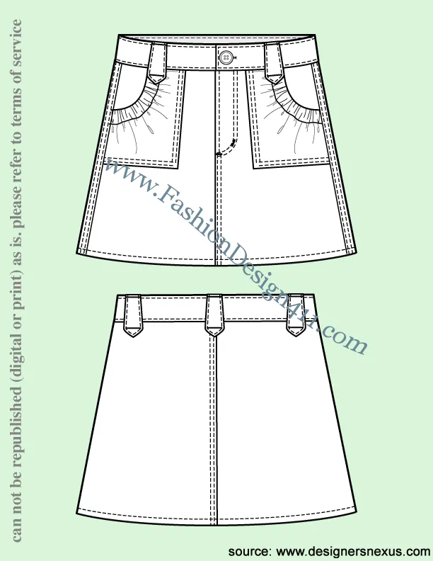 023 Fashion Flat Sketch of a kids's, short, a-line skirt.
