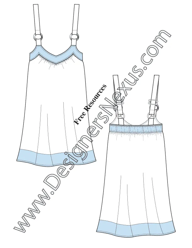 023 Fashion Flat Sketch of a women's shoulder strap, a-line dress.