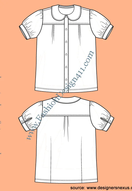 024 Fashion Flat Sketch of a women's Peter Pen collar, puff sleeves blouse.