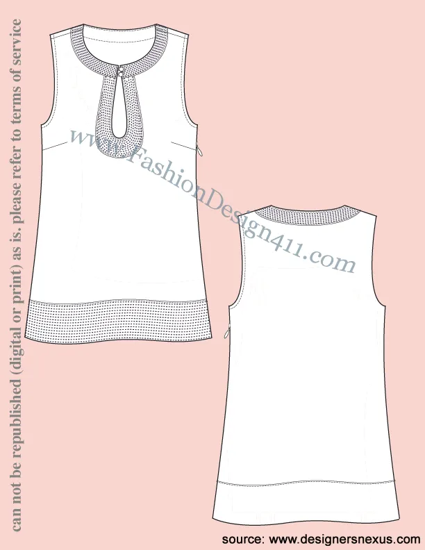 027 Fashion Flat Sketch of a women's, sleeveless, keyhole neckline tunic