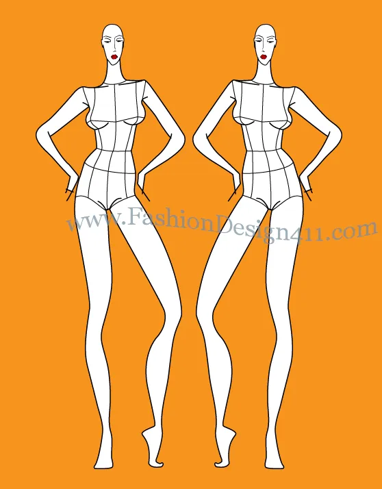 Front View, Female fashion Croqui Template (031) - group L9