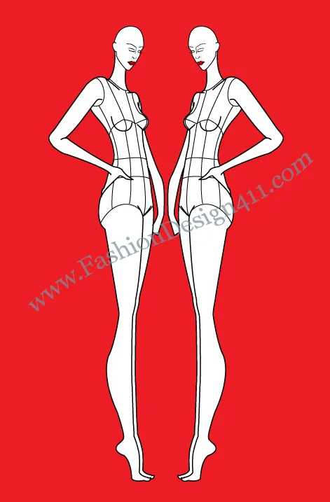 Side View, Female fashion Croqui Template (032) - group L9