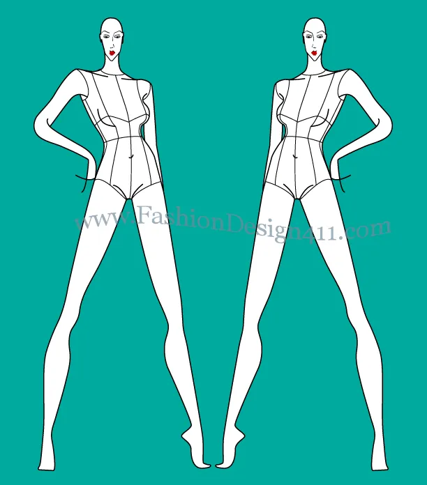 Front View, Female fashion Croqui Template (034) - group L9