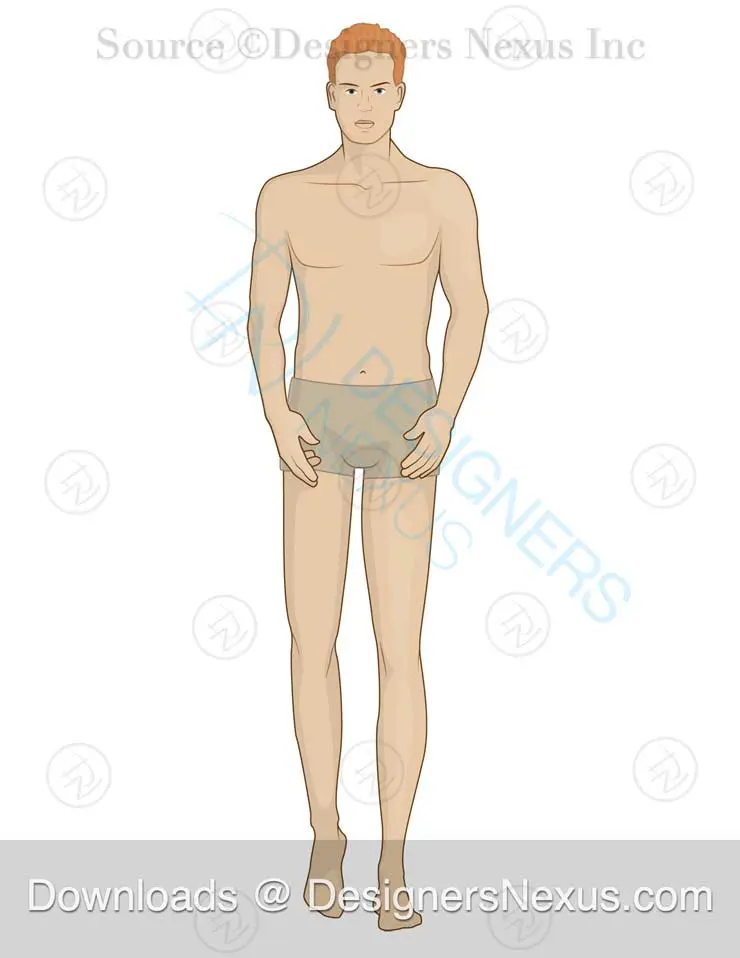 035 front view, rendered, male fashion croqui - group 21