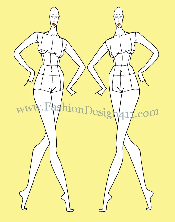 Front View, Female fashion Croqui Template (035) - group L9