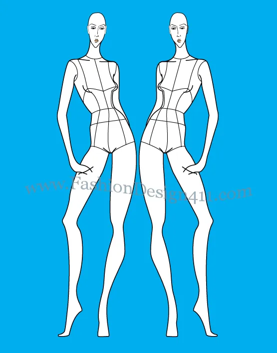 Front View, Female fashion croqui Template (036) - group L9