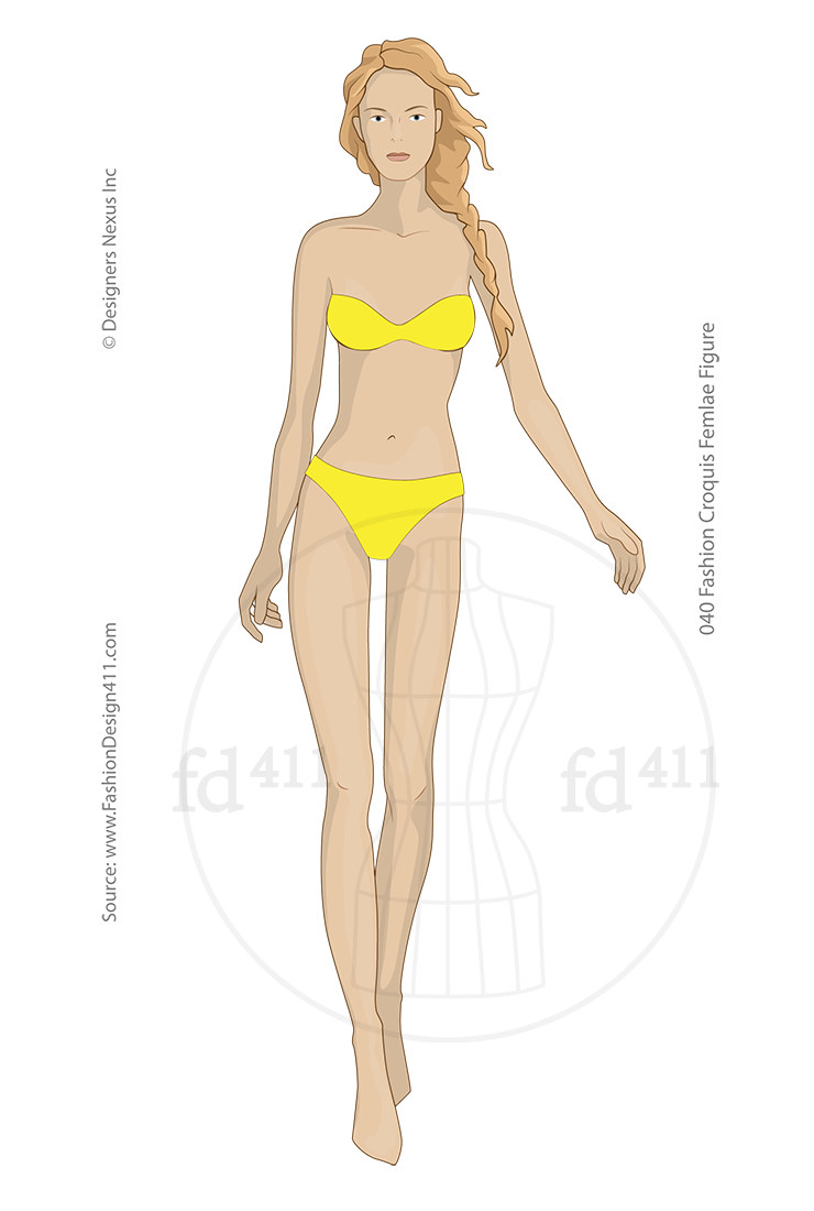 Front View, Rendered Female Fashion Croqui Sketch (040)
