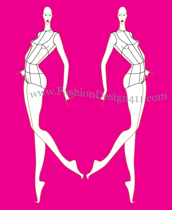 Side View, Female fashion Croqui Template (041) - group L9