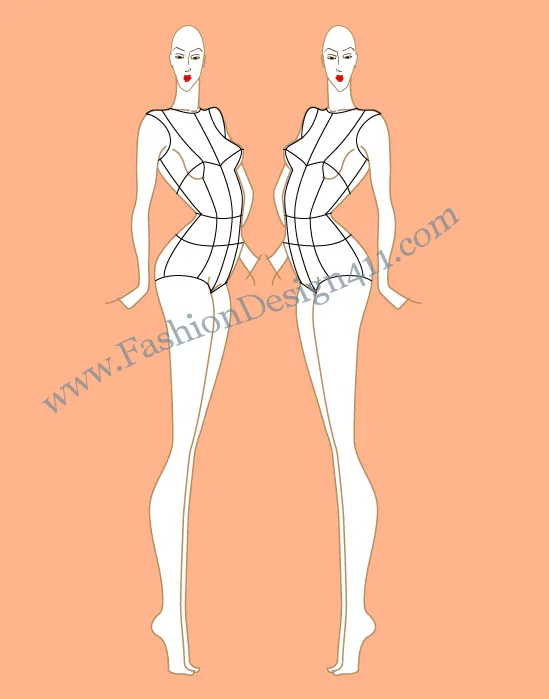 Side View, Female fashion Croqui Template (042) - group L9