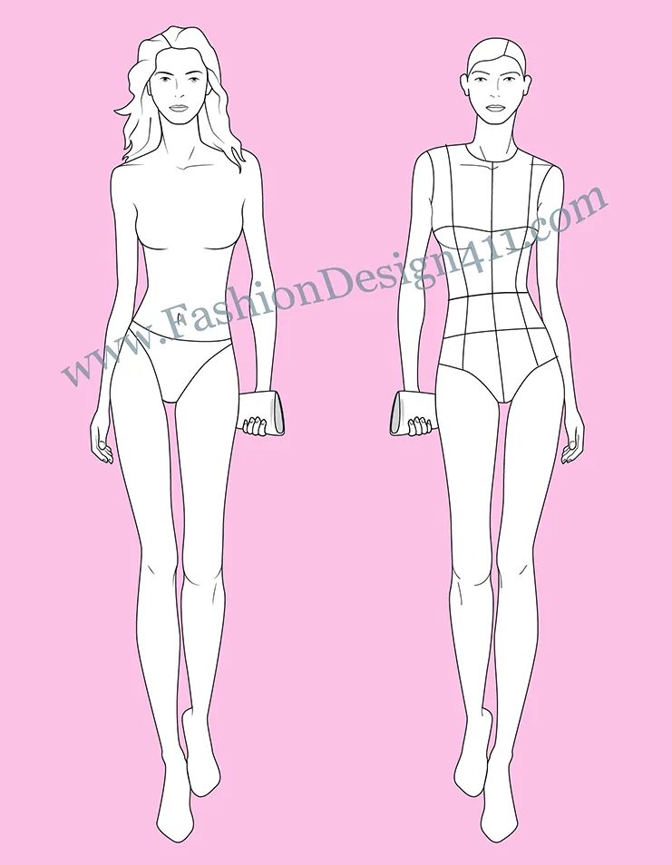 Front view Female Fashion Croquis (048) - catwalk group