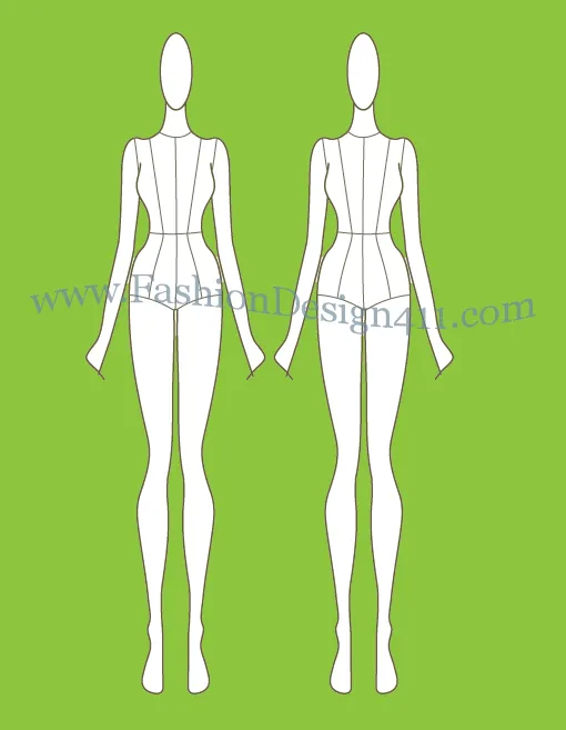 Front View, Female fashion croqui Template (050) - group L9