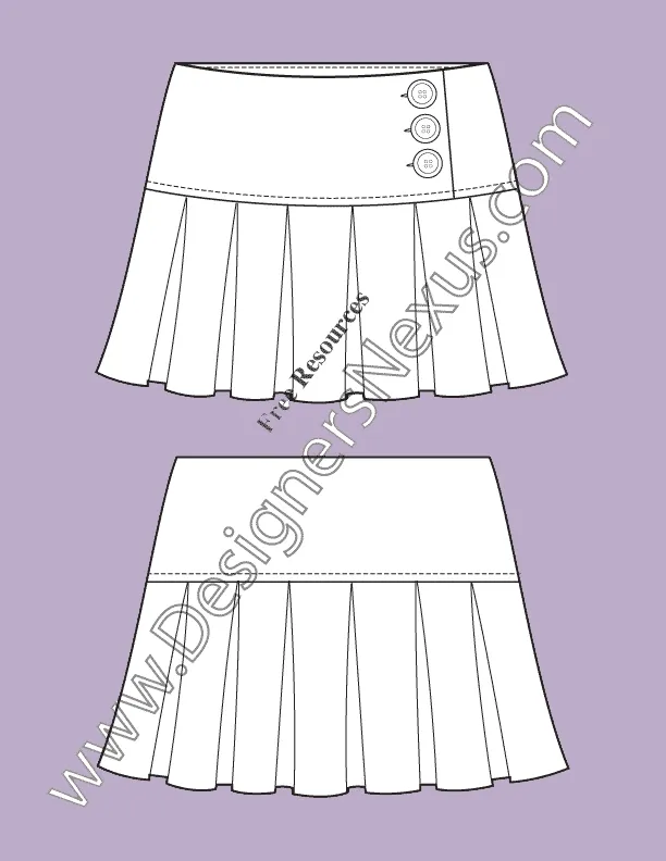 054 Fashion Flat Sketch of a pleated women's, mini skirt