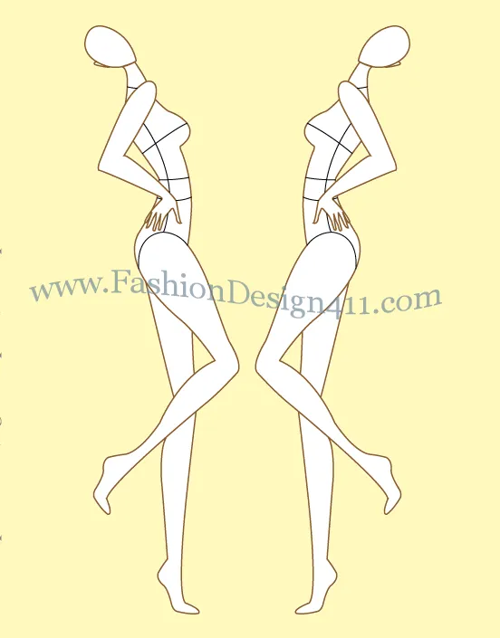 Side View, Female Model fashion croqui Template (054) - group K8