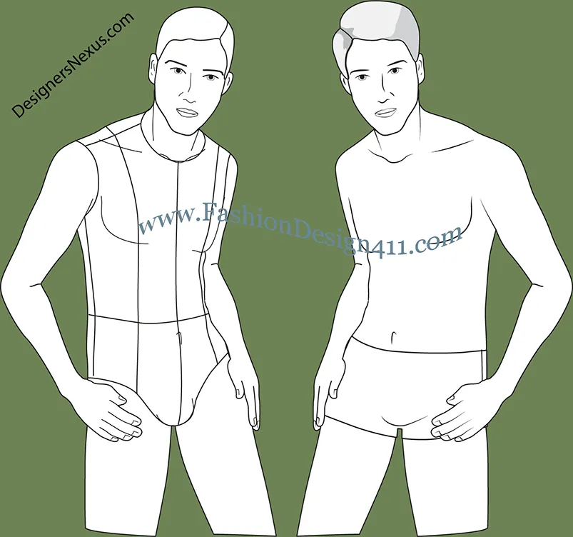 Male Model, upper body fashion croquis (055) - group 3