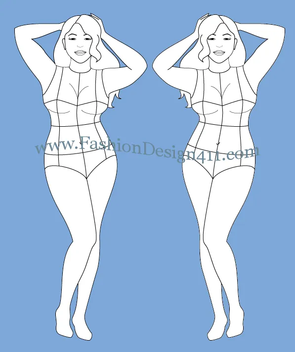 Plus size, female fashion croqui template(055)