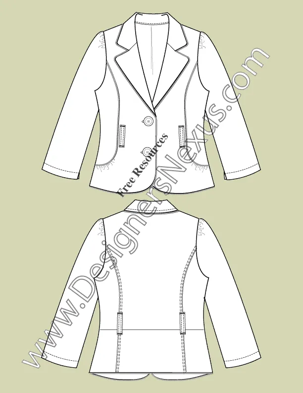 058 Fashion Flat Sketch of a women's, puff, 3/4 sleeves blazer