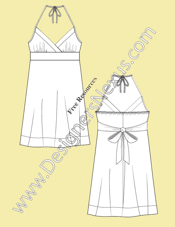 059 Fashion Flat Sketch of a women's, empire seam, halter dress