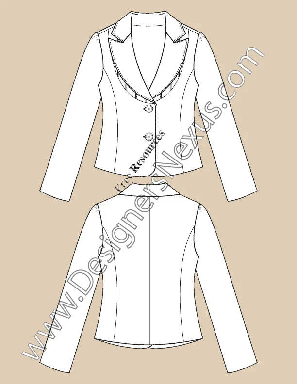 064 fashion flat sketch of a women's, pin tuck bib, cropped blazer