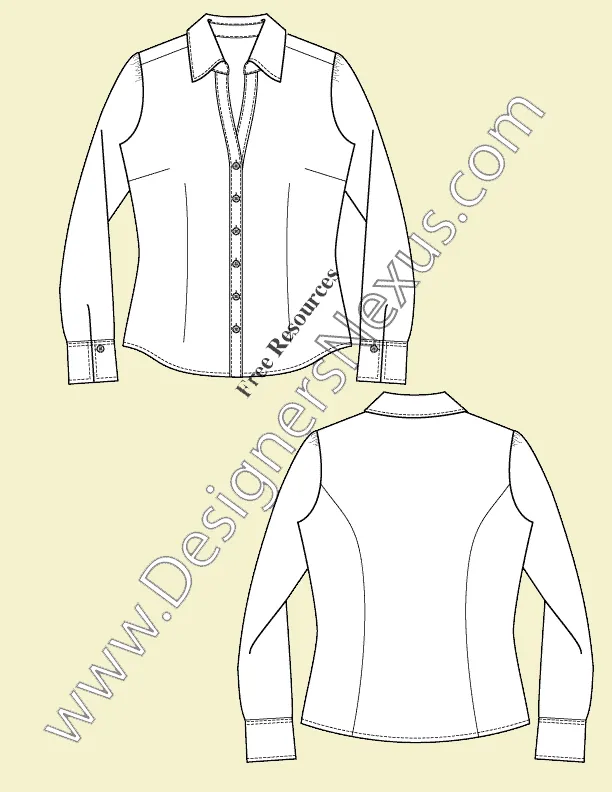 072 fashion flat sketch of a women's, split neck shirt