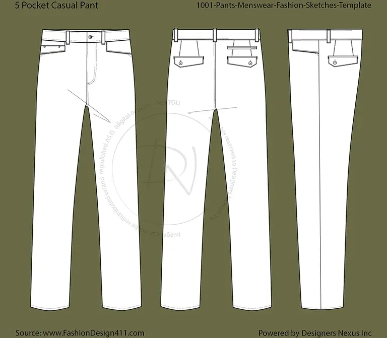 Men's Khaki (Chino) Casual Pant Fashion Flat Sketch(1001)