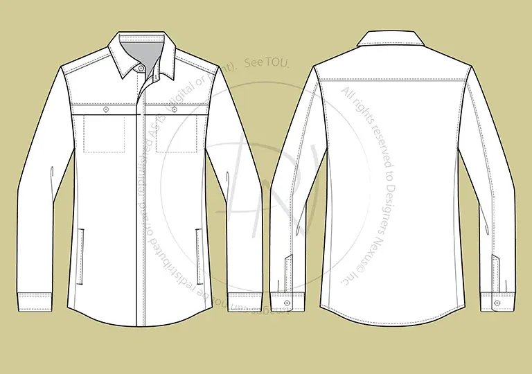 Casual Men's Shirt Fashion Flat Sketch (1003)