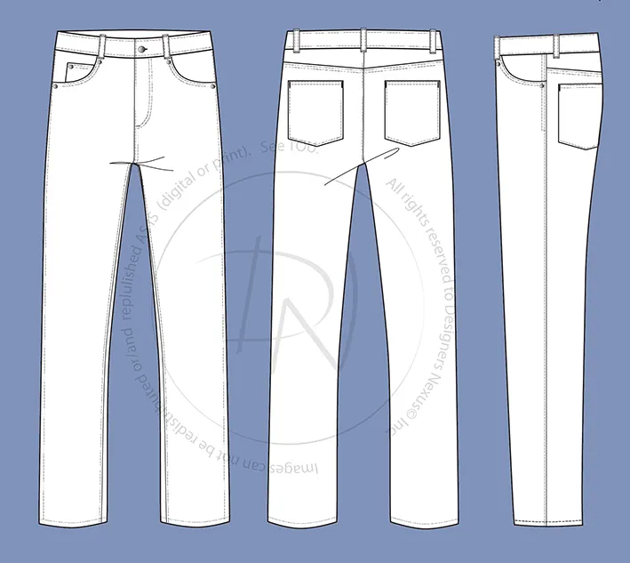 Men's Five Pocket Classic Jeans Fashion Flat Sketch (1004)