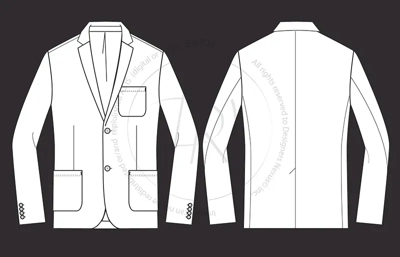Two Button Casual Men's Blazer Fashion Flat Sketch (1005)