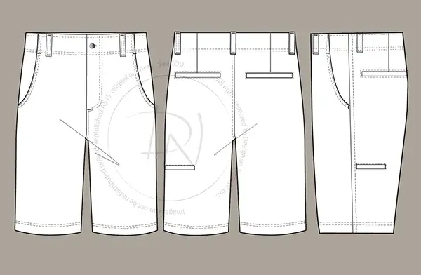 Men's Shorts Without Waistband Fashion Flat Sketch (1006)