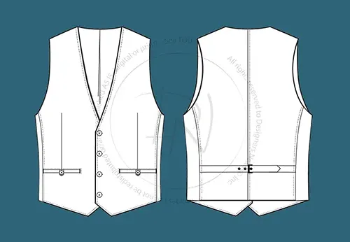 Men's Waistcoat (Button Down Vest) Fashion Flat Sketch (1009)