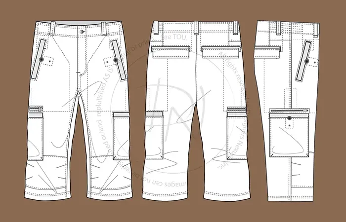 Men's Cargo Capri Pants Fashion Flat Sketch