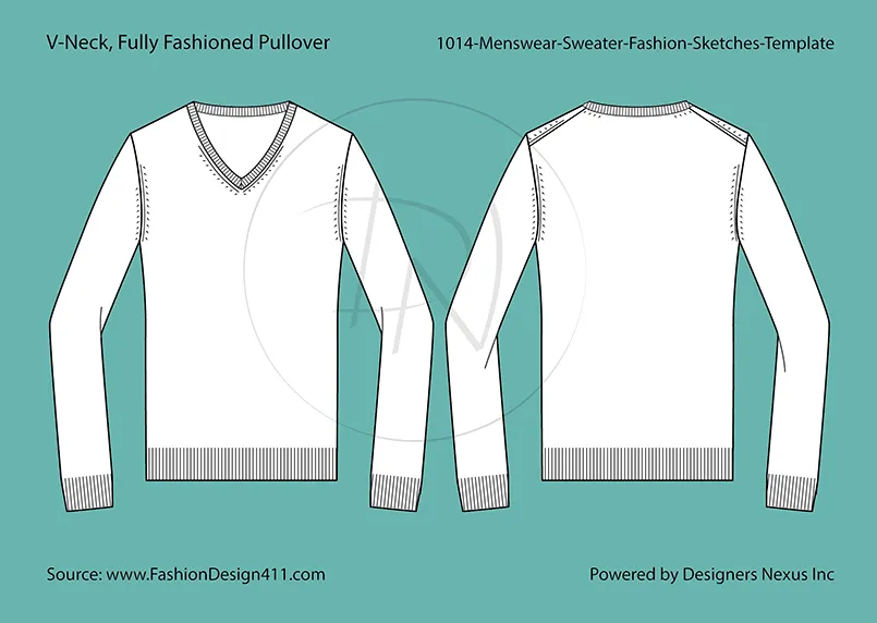 Men's V-Neck Pullover Sweater Fashion Flat Sketch