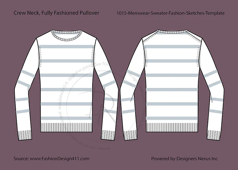 Men's Crew Neck, Striped Pullover Fashion Flat Sketch