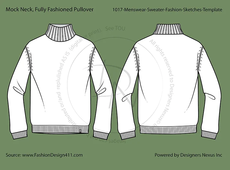 Relaxed Fit, Rib Neck, Men's Pullover Fashion Sketch