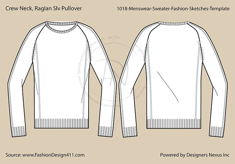 Raglan Sleeves Men's Pullover Flat Fashion Sketch