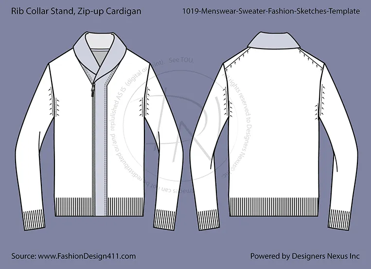 Men's Shawl Collar Cardigan Fashion Flat Sketch (1019)