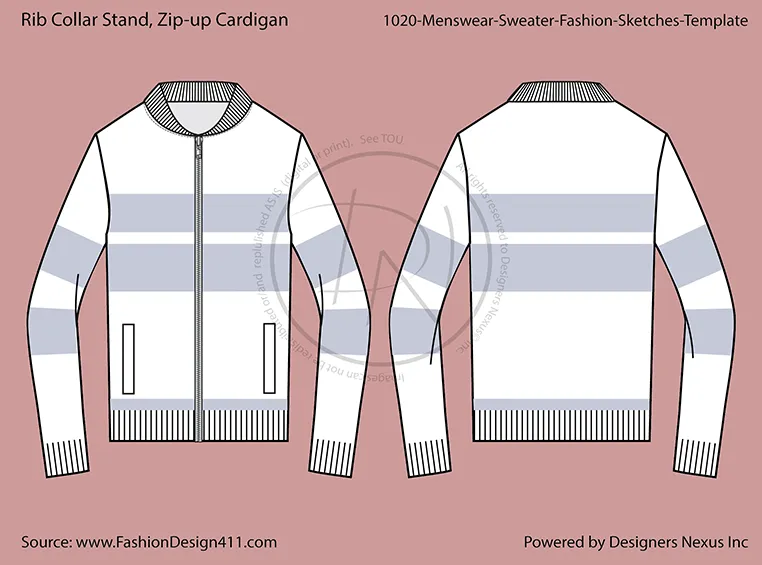 Men's Zip-Up Cardigan Fashion Flat Sketch