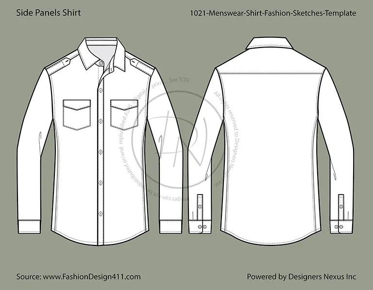 Men's Side Panels Shirt - Fashion Flat Sketch (1021)