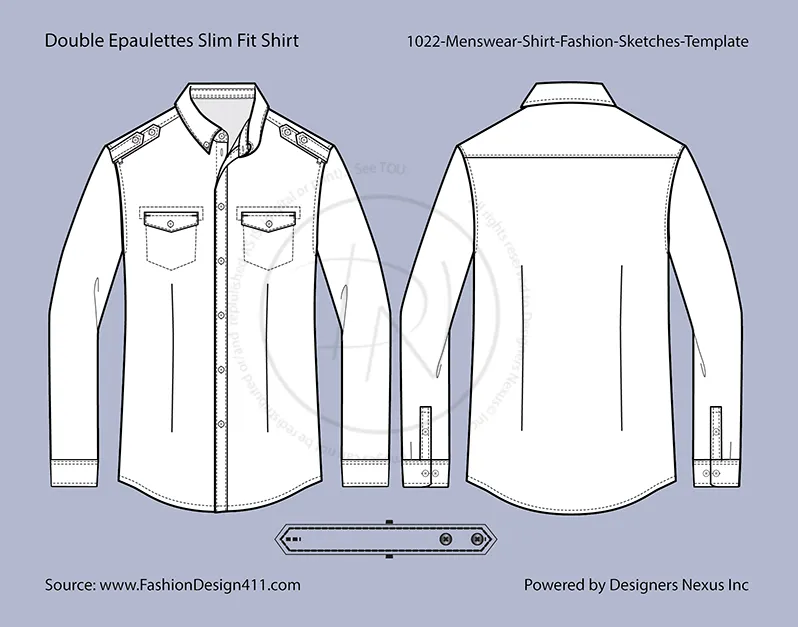 Men's Double Shoulder Epaulets Shirt Fashion Flat Sketch