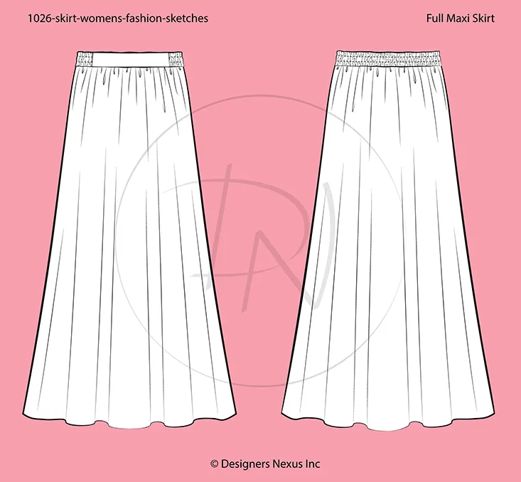 Women's Pull-On Maxi Skirt Fashion Flat Sketch (1026)