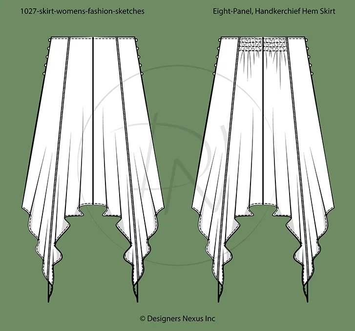 Women's Handkerchief Hemline Skirt Fashion Sketch (1027)
