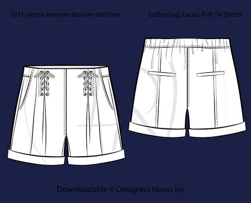 Women's Laced up, Cuffed Shorts Fashion Sketch (1031)