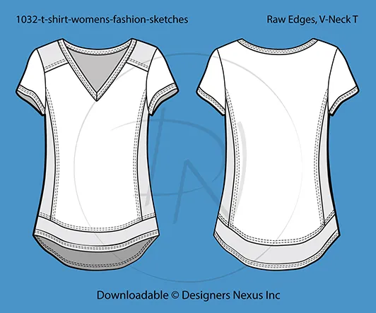 Women's Layered V-Neck Tee Sketch (1032)