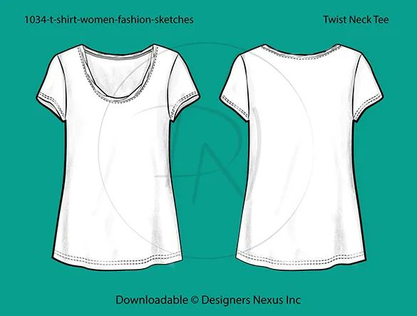 Women's, Relaxed Fit, Tee Knit Top Fashion Sketch (1034)