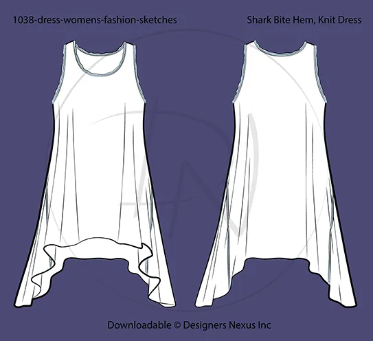 Women's Shark Bite, Tank Dress Fashion Flat Sketch (1038)